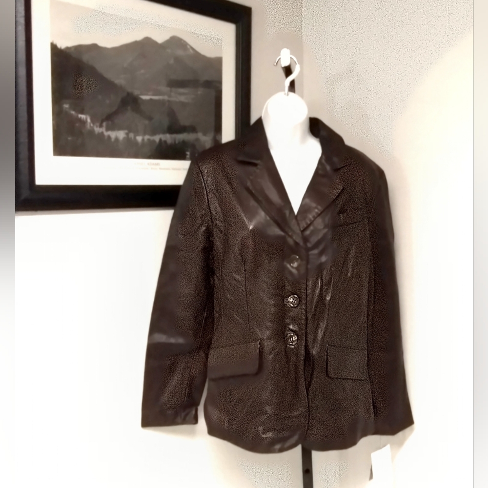 NWT Nine West Genuine Leather Butter Soft Mocha Brown Jacket Size Large